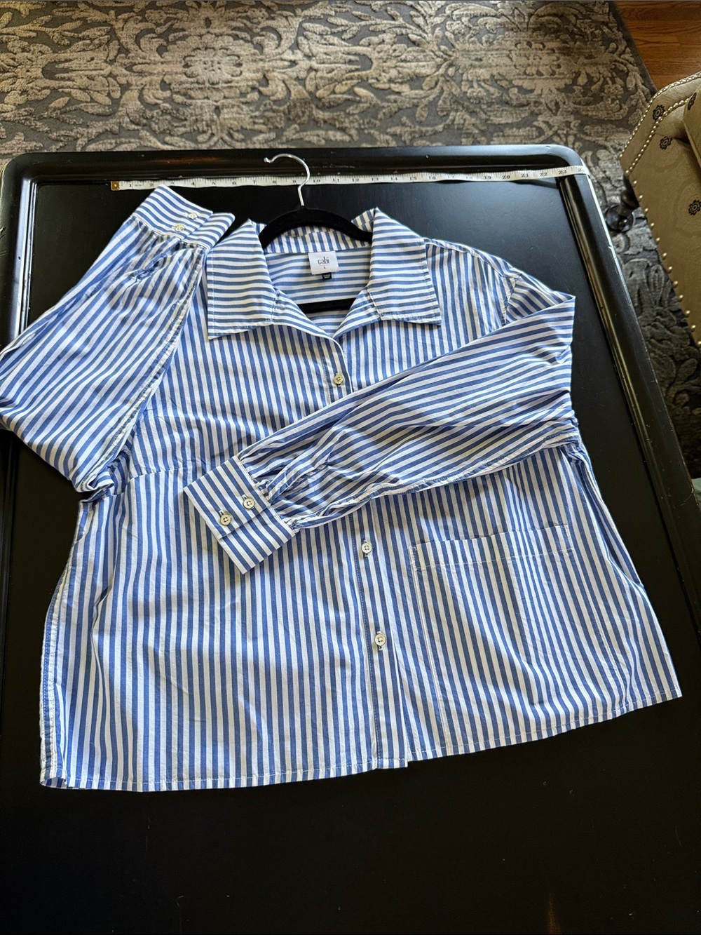 Cabi Blue and White Striped Cotton Button-Up Shirt#6085